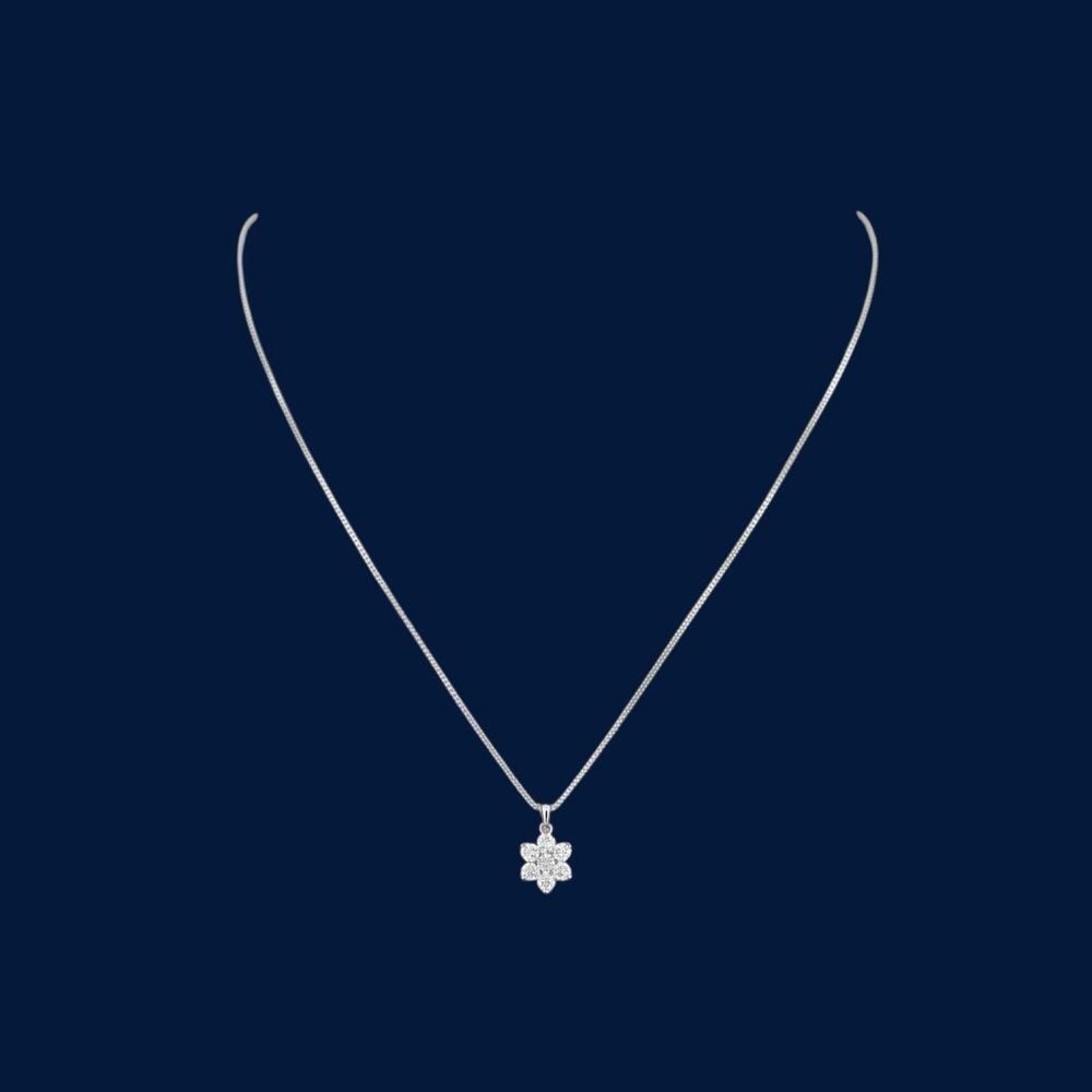Natural Diamond Flower Pendant 0.2 Carat 18K White Gold Necklace